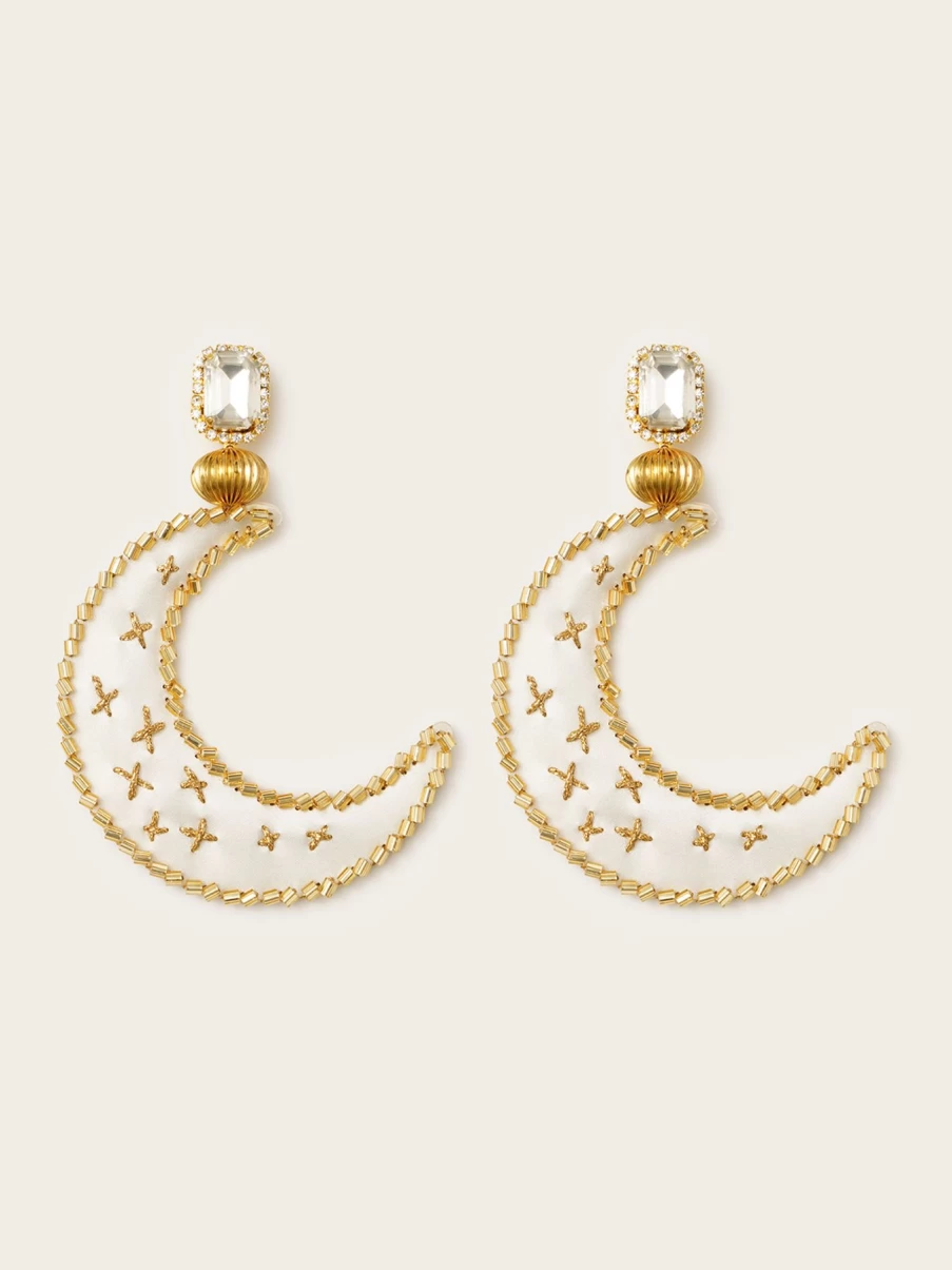 Vanina Lune Scintillante Moon Earrings for Women - Sparkling Crescent Dangle Earrings