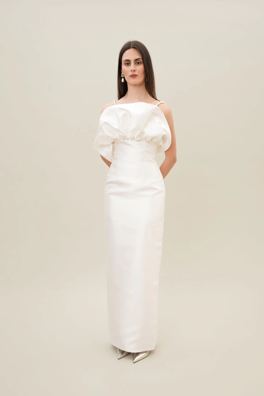 Vanina Women's Elegant Shell Pearl Embellished Dress - Luxury Pearl Detail Evening Gown